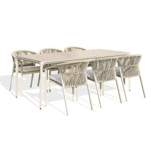 Ensemble repas jardin 6 places céramique sur verre - Grège