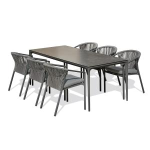 Ensemble repas jardin 6 places en céramique - Gris anthraci…