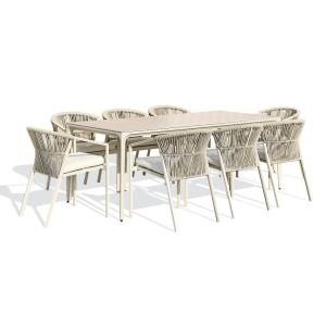 Ensemble repas jardin 8 places céramique sur verre - Grège