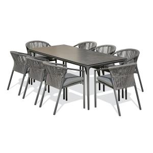 Ensemble repas jardin 8 places en céramique - Gris anthraci…