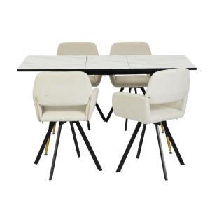 Ensemble repas marbre blanc  et 4 chaises pivotantes en tis…