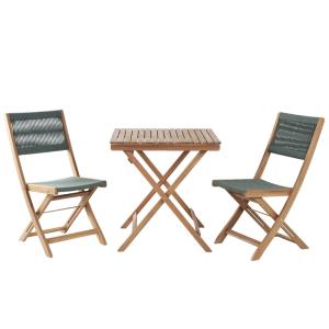 Ensemble repas pliable 2 personnes bois et corde vert olive