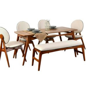 Ensemble salle à manger 6 personnes bois/tissu vintage