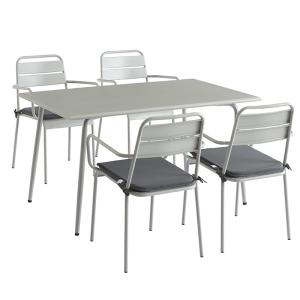 Ensemble table 140 cm et 4 chaises de jardin gris glacier