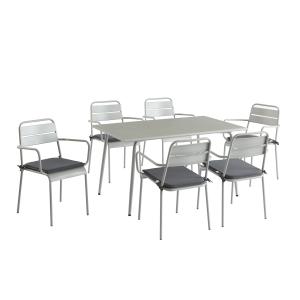 Ensemble table 140 cm et 6 chaises de jardin gris glacier