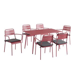 Ensemble table 140 cm et 6 chaises de jardin rouge indien