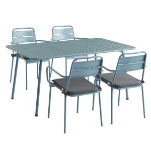 Ensemble table 160 cm et 4 chaises de jardin bleu givré