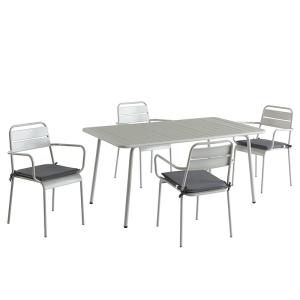 Ensemble table 160 cm et 4 chaises de jardin gris glacier