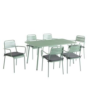 Ensemble table 160 cm et 6 chaises de jardin vert menthe