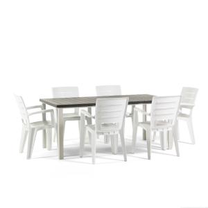 Ensemble table 180x90 cm et 6 chaises en résine blanc/gris