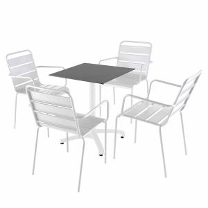 Ensemble table 60 cm ardoise et 4 chaises en métal blanc