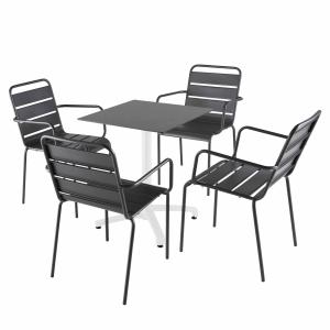 Ensemble table 60 cm ardoise et 4 chaises en métal gris