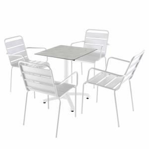 Ensemble table 60 cm béton gris clair et 4 chaises en métal…