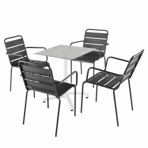 Ensemble table 60 cm béton gris clair et 4 chaises en métal…