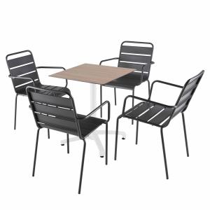 Ensemble table 60 cm chêne clair et 4 chaises en métal gris…