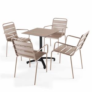 Ensemble table 60 cm chêne clair et 4 fauteuils en métal ta…