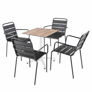 Ensemble table 60 cm chêne foncé et 4 chaises en métal gris…