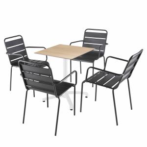 Ensemble table 60 cm chêne naturel et 4 chaises en métal gr…