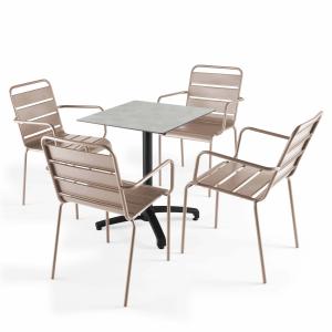 Ensemble table 60 cm gris clair et 4 fauteuils en métal tau…