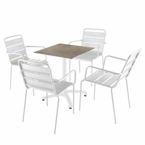 Ensemble table 60 cm marbre beige et 4 chaises en métal bla…