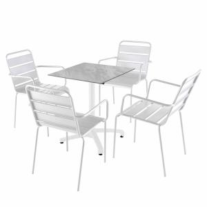 Ensemble table 60 cm marbre et 4 chaises en métal blanc