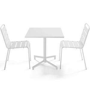 Ensemble table 70 cm et 2 chaises de jardin en métal blanc