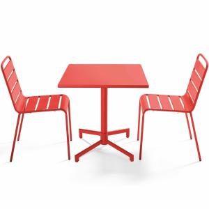 Ensemble table 70 cm et 2 chaises de jardin en métal rouge