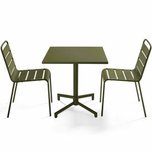 Ensemble table 70 cm et 2 chaises de jardin en métal vert k…