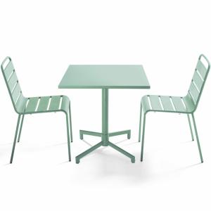 Ensemble table 70 cm et 2 chaises de jardin en métal vert s…