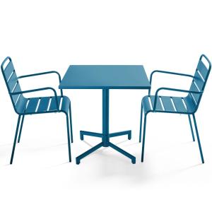 Ensemble table 70 cm et 2 fauteuils de jardin en métal bleu…