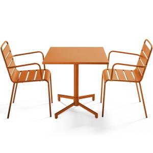 Ensemble table 70 cm et 2 fauteuils de jardin en métal cara…