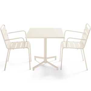 Ensemble table 70 cm et 2 fauteuils de jardin en métal ivoi…