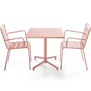Ensemble table 70 cm et 2 fauteuils de jardin en métal rose…