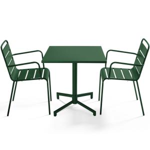 Ensemble table 70 cm et 2 fauteuils de jardin en métal vert…
