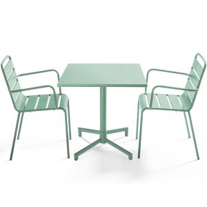 Ensemble table 70 cm et 2 fauteuils de jardin en métal vert…