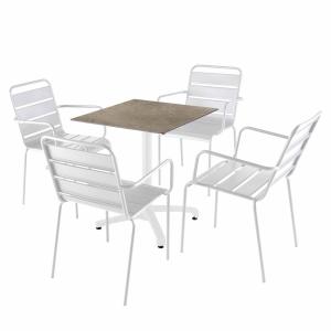 Ensemble table 70 cm marbre beige et 4 chaises en métal bla…