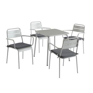 Ensemble table 70x70cm et 4 chaises de jardin gris glacier