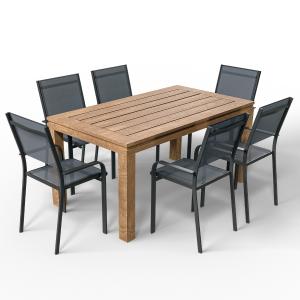 Ensemble table à manger en teck 160cm   6 chaises en alumin…