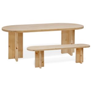 Ensemble table à manger ovale et banc bois de sapin marron…