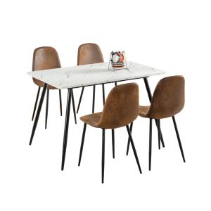 Ensemble table blanche effet marbre et 4 chaises scandinaves