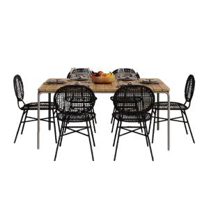 Ensemble table bois d'acacia FSC 160 cm et 6 chaises  color…