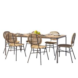 Ensemble table bois d'acacia FSC 200 cm et 6 chaises  natur…