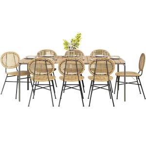 Ensemble table bois d'acacia FSC 200 cm et 8 chaises  beige
