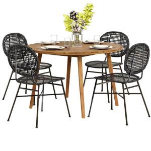 Ensemble table bois d'acacia FSC et 4 chaises  coloris noir