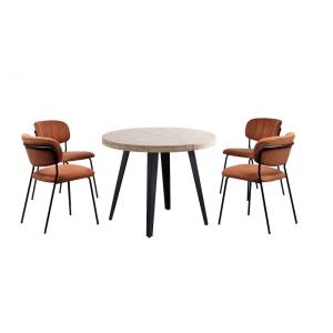 Ensemble table bois extensible et 4 chaises orange