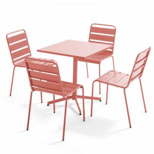 Ensemble table carré et 4 chaises en métal argile