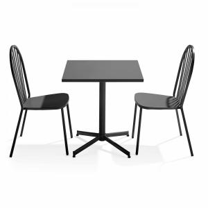 Ensemble table carrée de jardin et 2 chaises bistrot gris