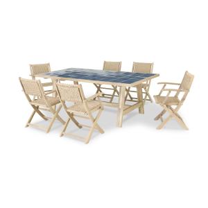 Ensemble table céramique bleue 205x105 et 6 chaises