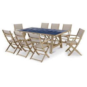 Ensemble table céramique bleue 205x105 et 8 chaises