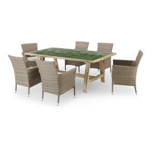 Ensemble table céramique verte 205x105   6 chaises rotin sy…